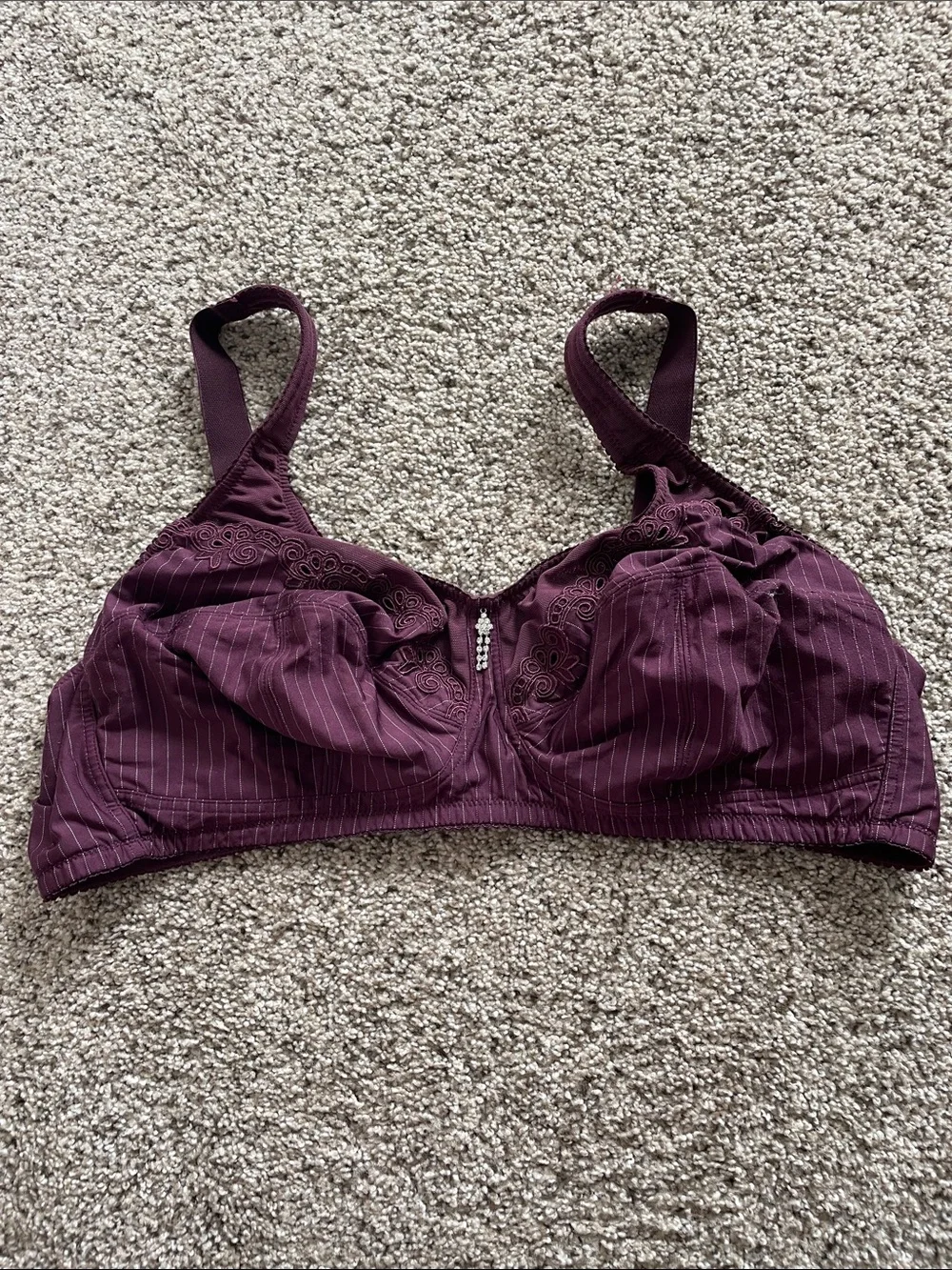 Ulla Popken Deep Plum Pinstripe Full-Coverage Wirefree Kelly T-shirt Bra